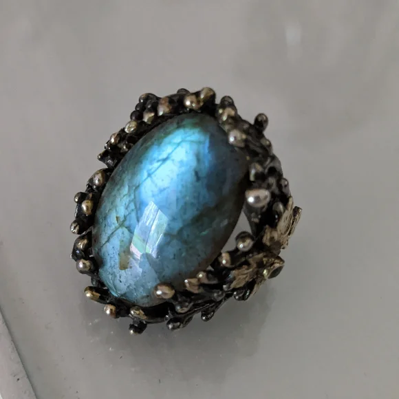 Artisan ring, size 7, silver platted, stone Labradorite, size apx. 3x2 cm - Picture 7 of 9